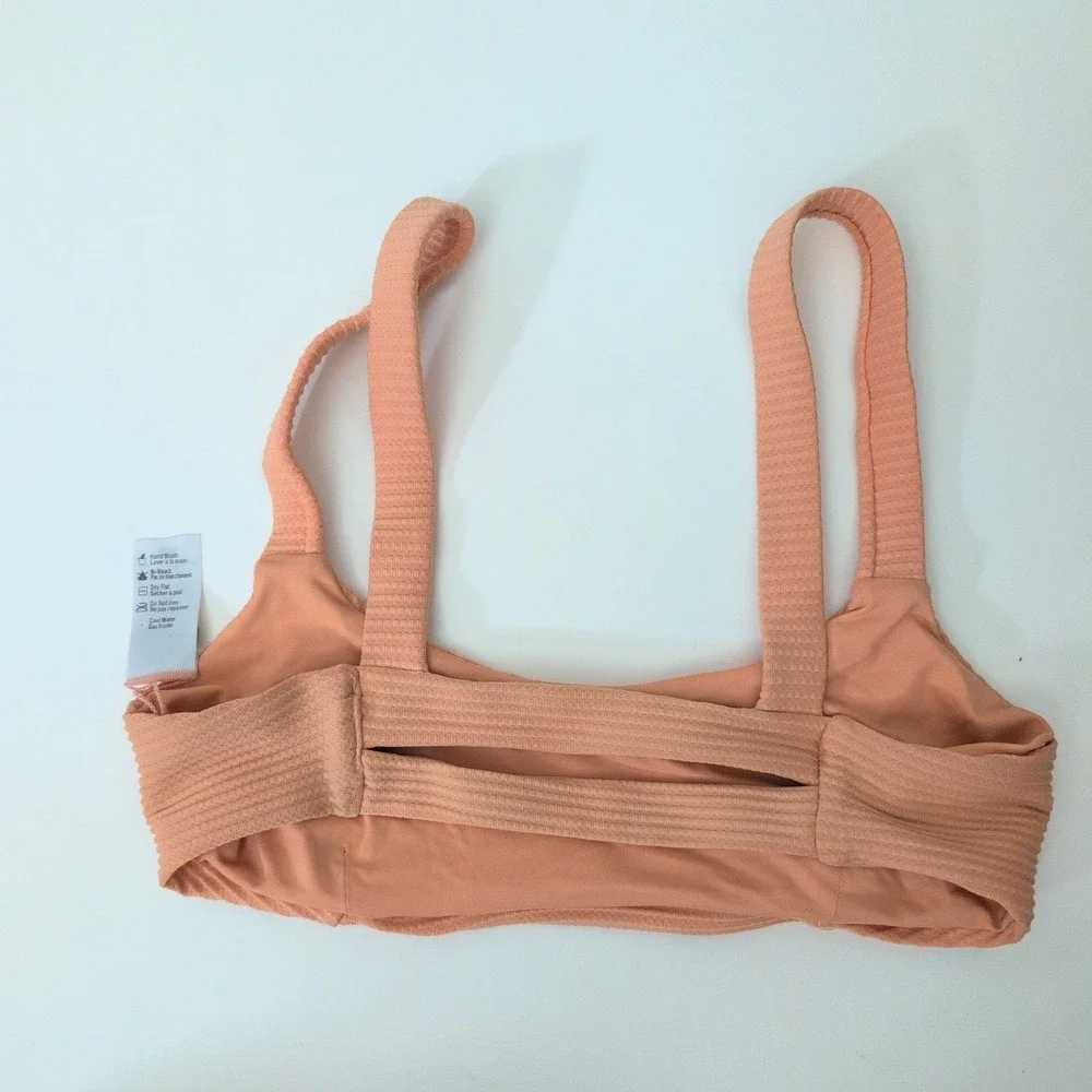 L*Space Eco Chic Ribbed Square Neck Bikini Top Peach Jess Tangy Coral Size Small